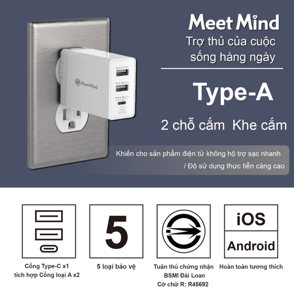 Cục sạc điện thoạ│Sạc nhanh Meet Mind PD+QC 3.0 30W│HOWMAI｜Rất tốt để mua trong và ngoài nước