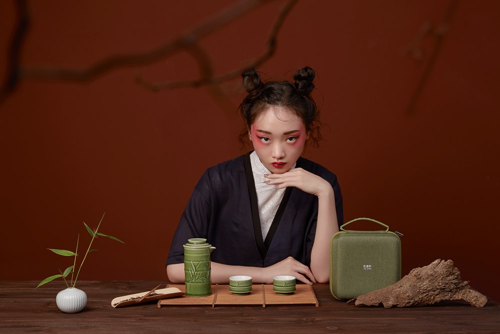 thương hiệu bình nước│bộ pha trà trúc quân tử (Xanh men)│HOWMAI｜Rất tốt để mua trong và ngoài nước