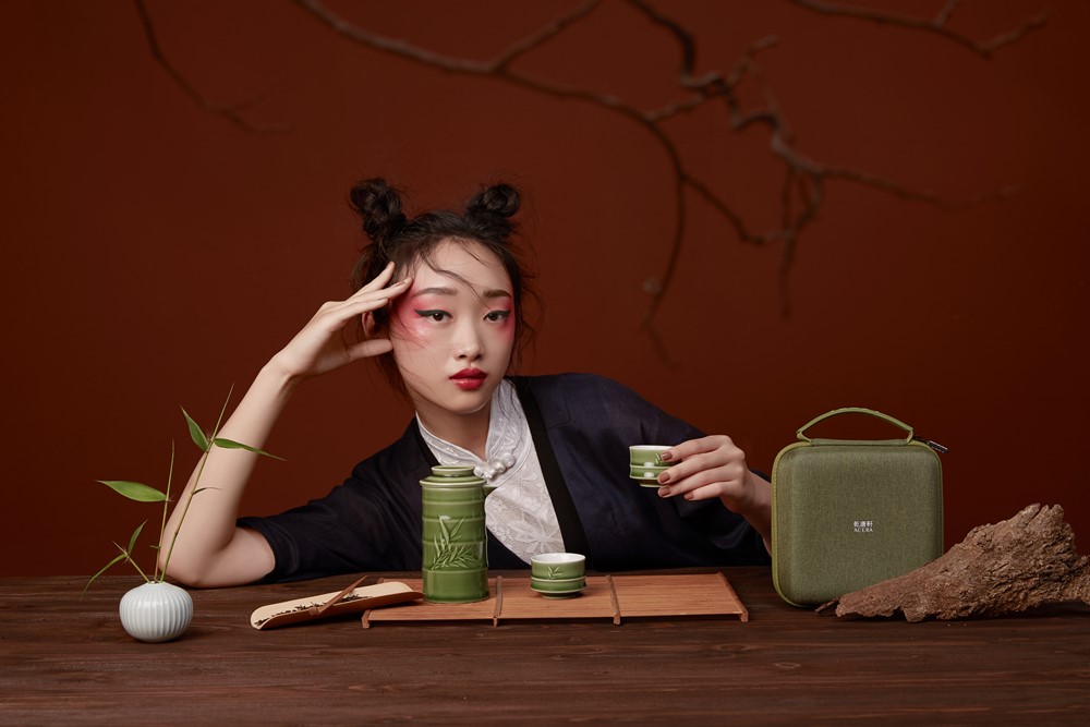 thương hiệu bình nước│bộ pha trà trúc quân tử (Xanh men)│HOWMAI｜Rất tốt để mua trong và ngoài nước