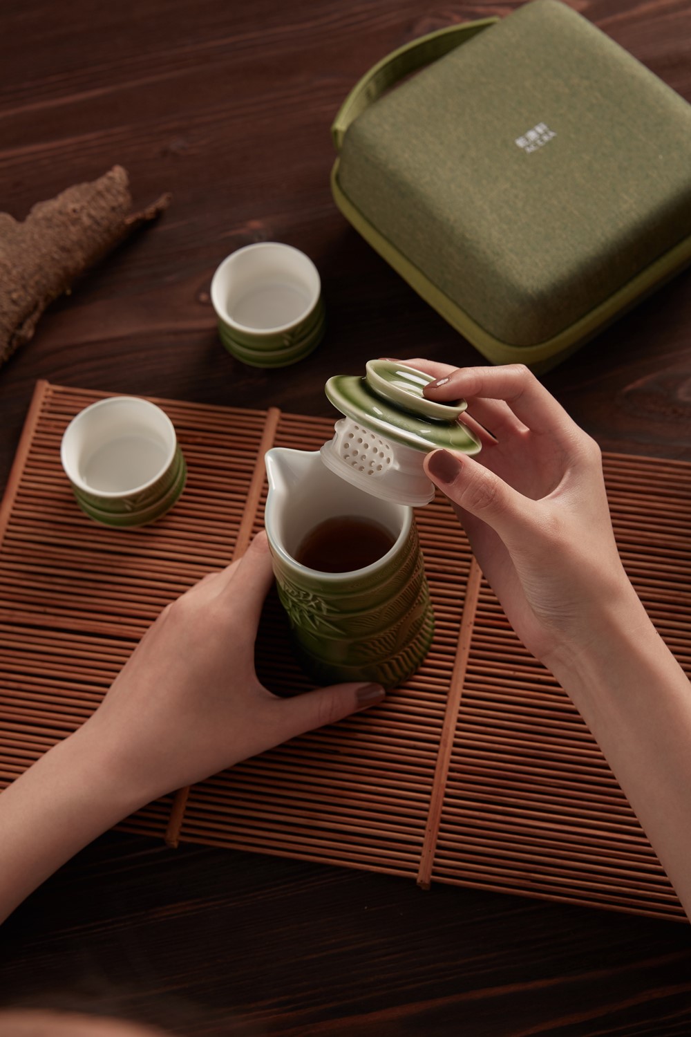 thương hiệu bình nước│bộ pha trà trúc quân tử (Xanh men)│HOWMAI｜Rất tốt để mua trong và ngoài nước