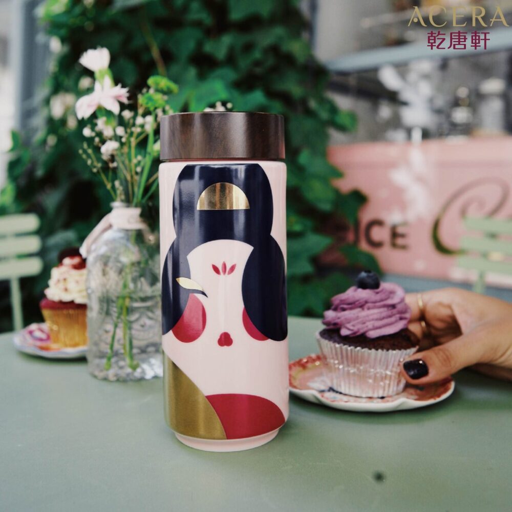 thương hiệu bình nước│Cốc cầm tay cung nữ thời đường (hoa văn hoa đào)│HOWMAI｜Rất tốt để mua trong và ngoài nước