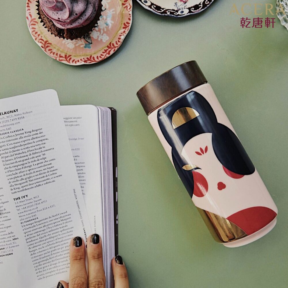 thương hiệu bình nước│Cốc cầm tay cung nữ thời đường (hoa văn hoa đào)│HOWMAI｜Rất tốt để mua trong và ngoài nước